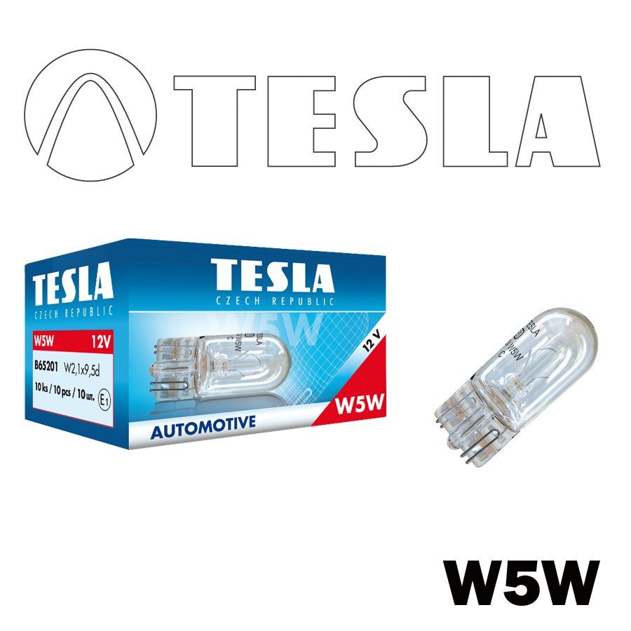 Tesla Лампа накаливания для автомобильных фар W5W, 12 V, W2,1x9,5d