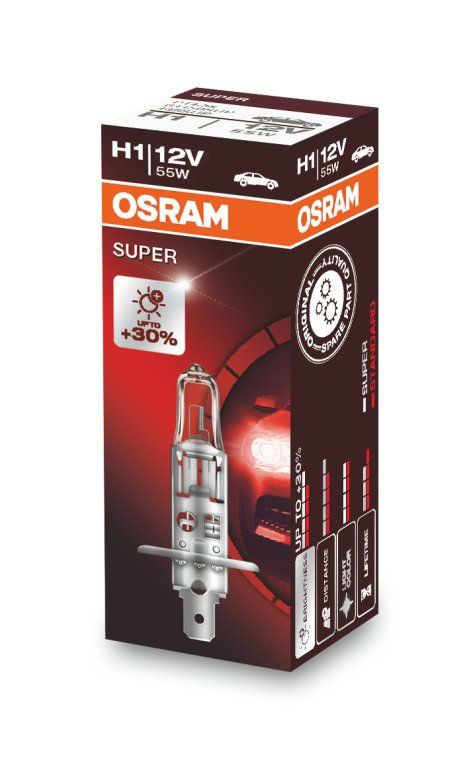 OSRAM SUPER Лампа галогенная H1 [12V 55W] P14.5s (Картонная)