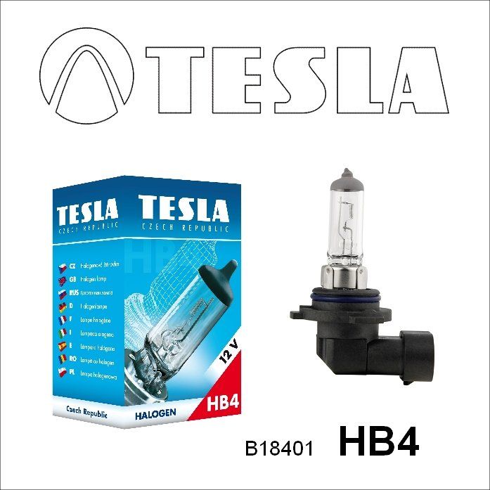 Tesla Лампа галогенная для автомобильных фар HB4, 12V, 51W, P22d