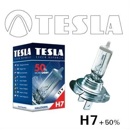 Tesla Лампа галогенная для автомобильных фар H7, 12 V, 55 W, PX 26 d + 50%