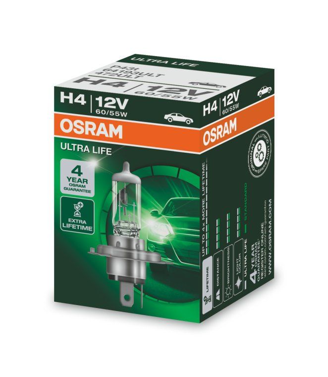 OSRAM ULTRA LIFE Лампа галогенная H4 [12V 60/55W] P43t (Картонная)